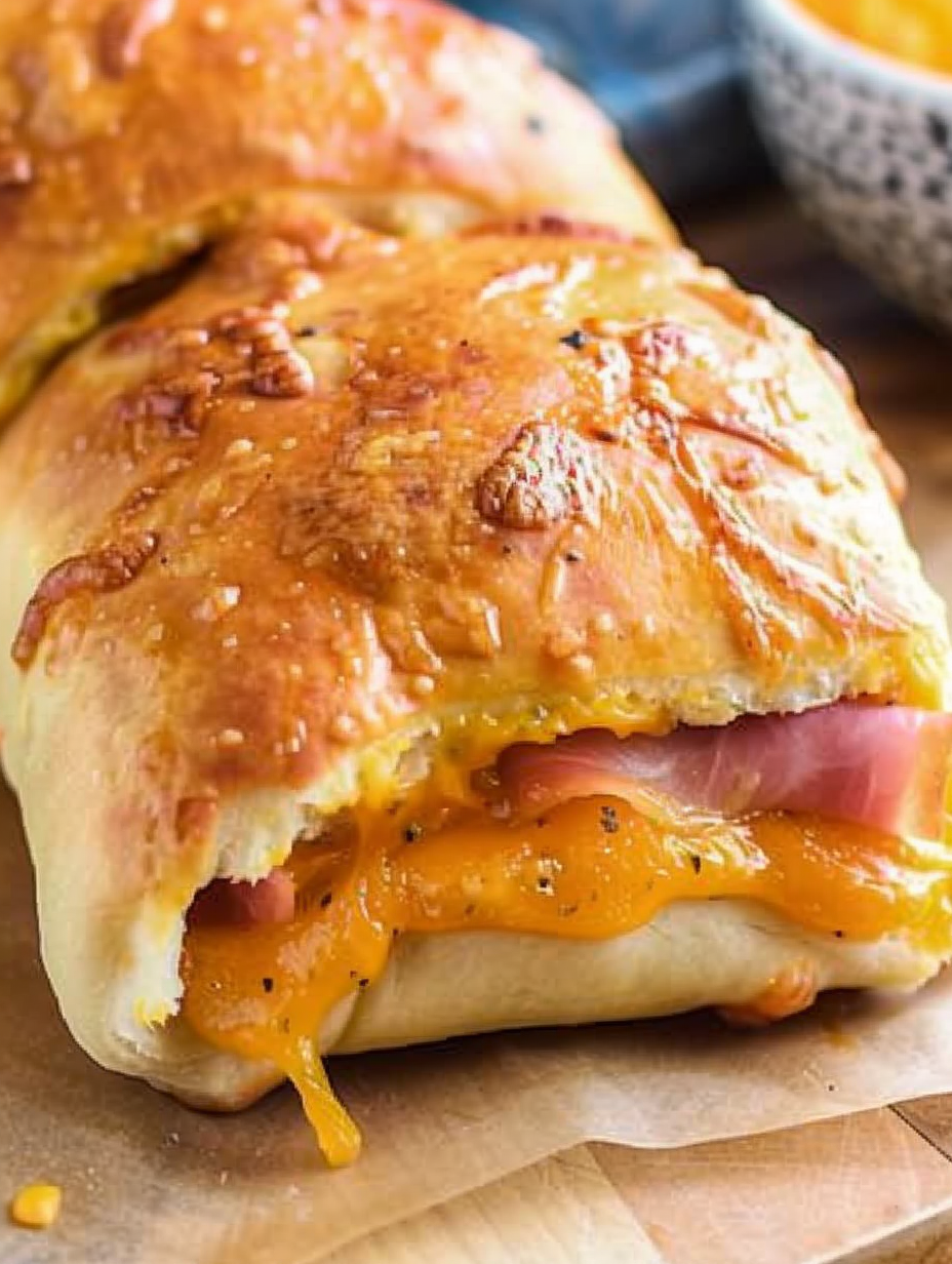 Cut ham and cheese rolls ready to bake