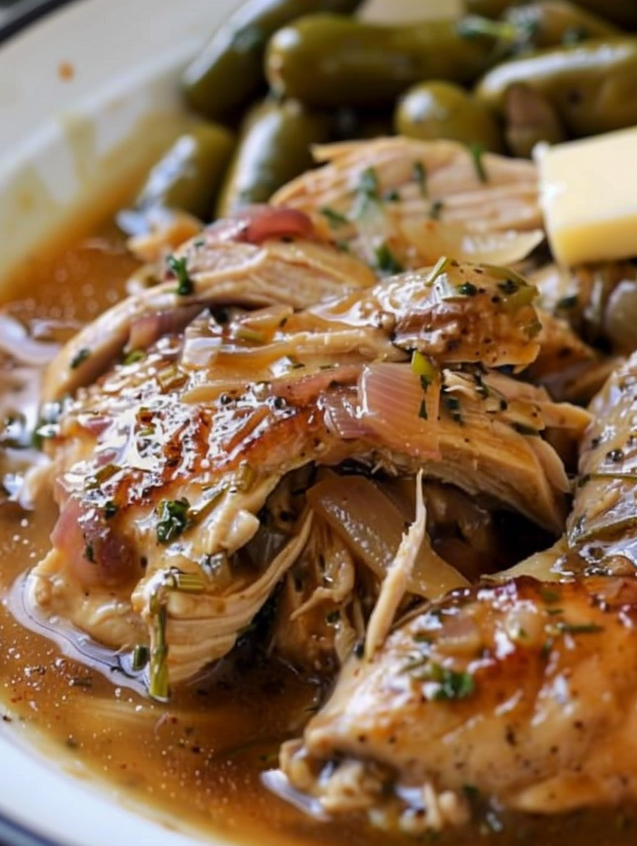 Slow cooker Mississippi chicken in crockpot