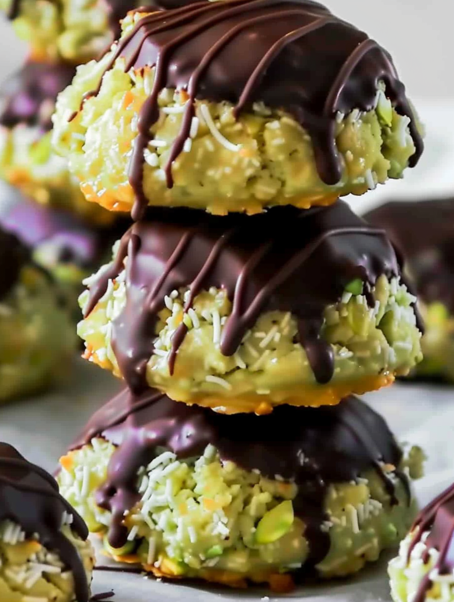 Fresh pistachio coconut macaroons on parchment