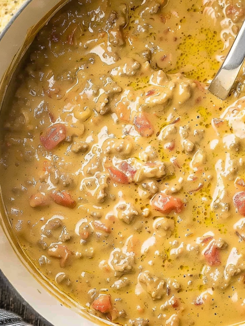 Skillet of Rotel Dip melting with cubes of cheese