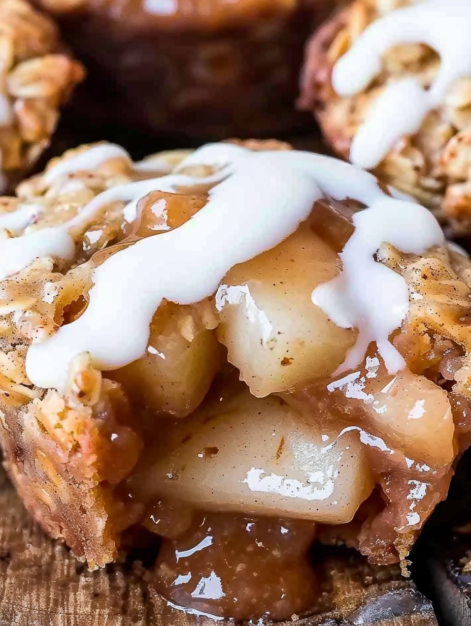 Close up of apple filling and oatmeal cups