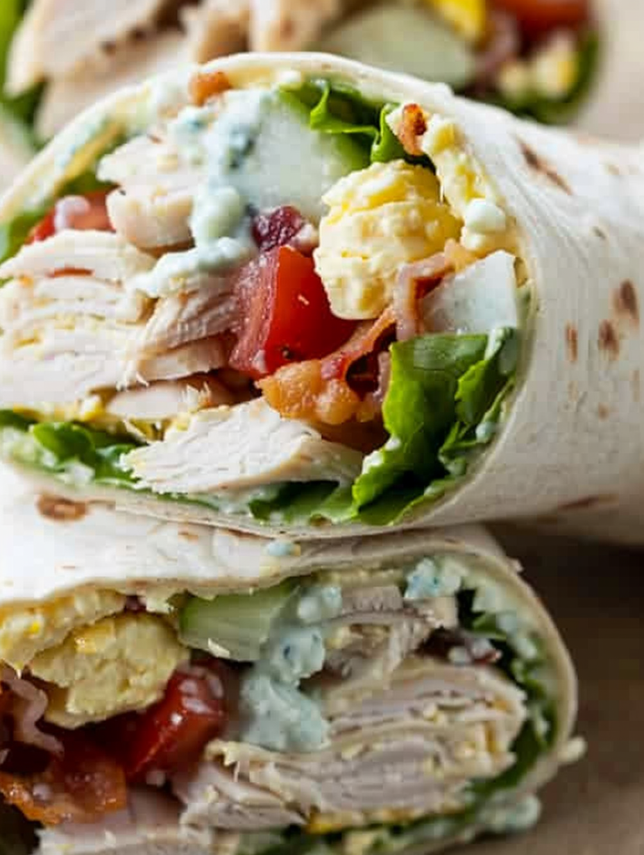 Ingredients laid out for Chicken Cobb Salad Wraps