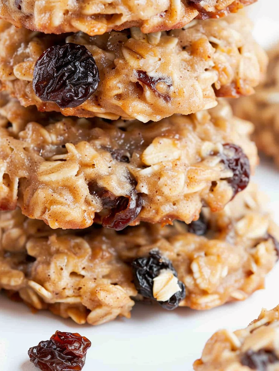 Stack of oatmeal raisin cookies with cinnamon chips and walnuts