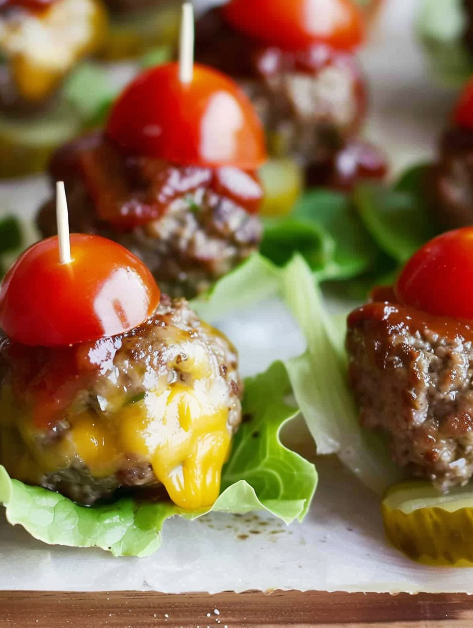 Cheeseburger meatballs on a baking sheet