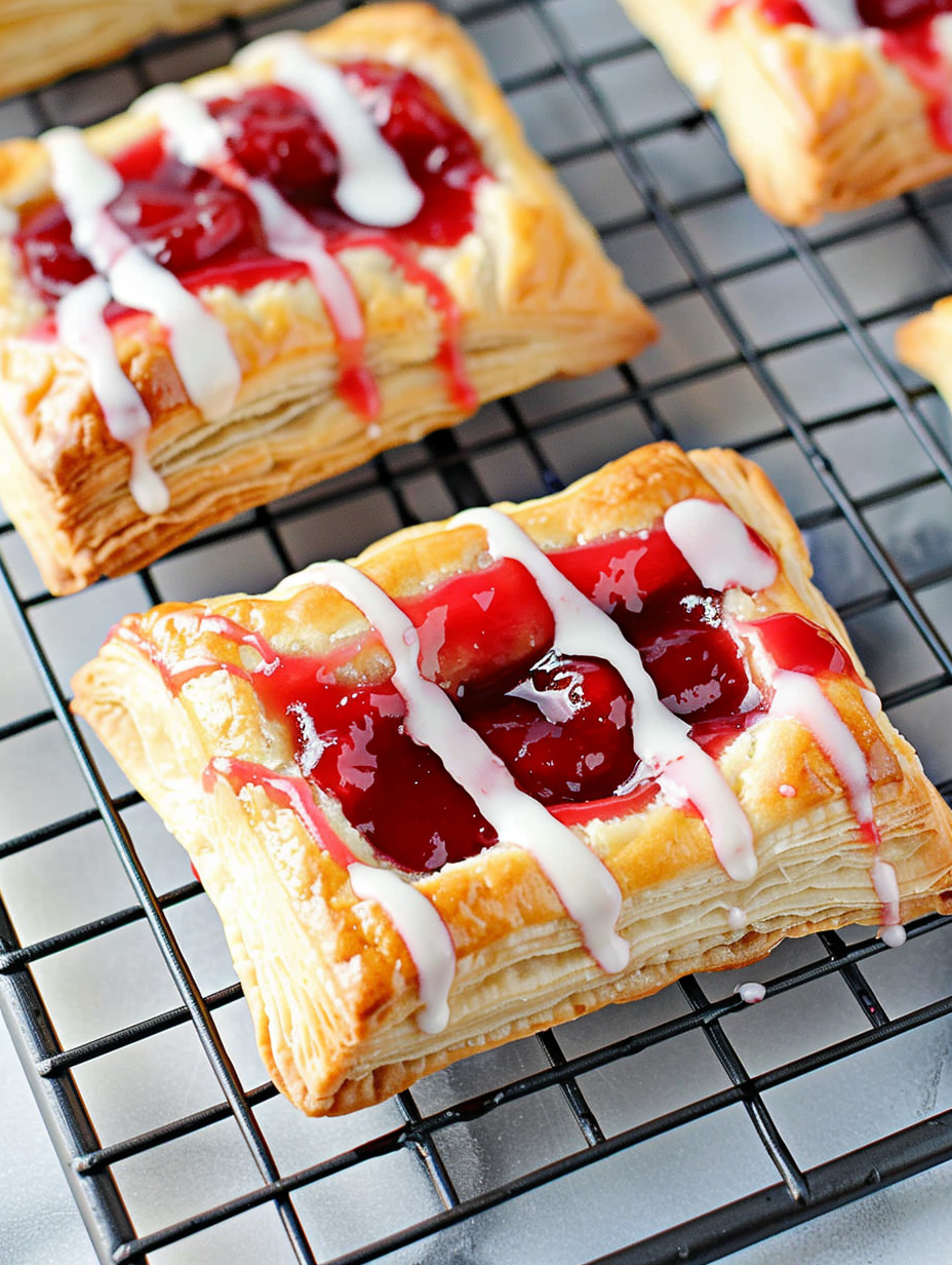 Cherry Danish fresh from the oven with cream cheese and glaze