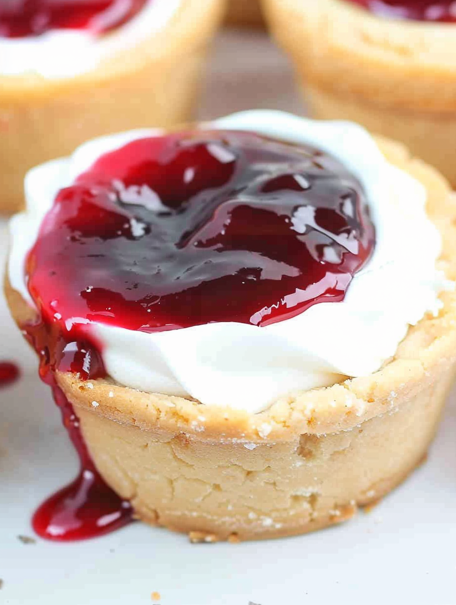 Cherry Cheesecake Cookie Cups arranged on a serving plate