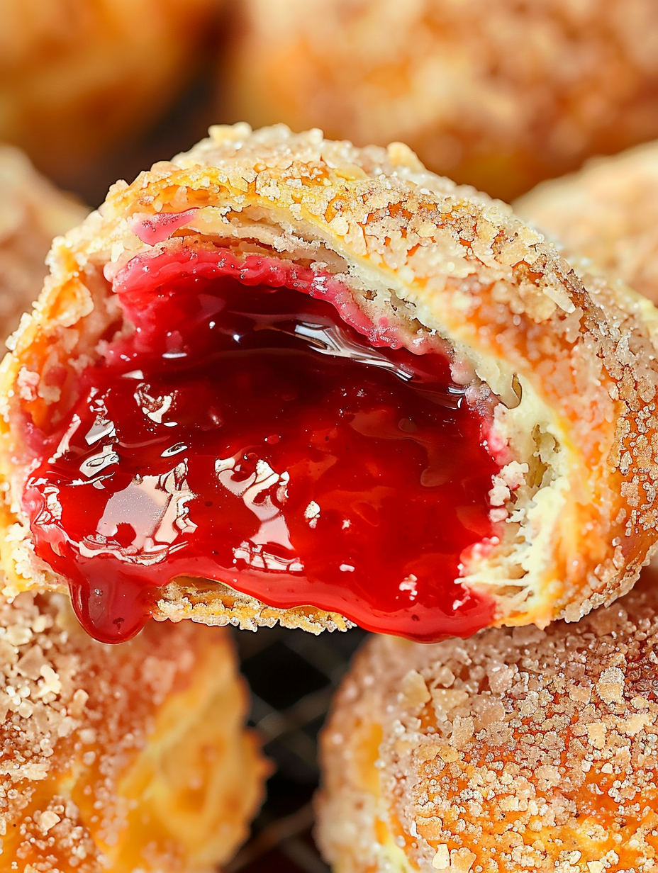 Close-up of cinnamon sugar coating on a Cherry Pie Bomb