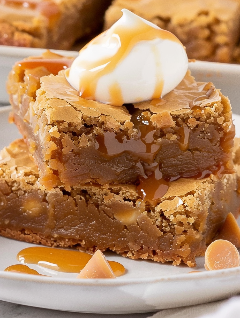 Butterscotch brownies in a 9x13 pan, golden top with butterscotch chips