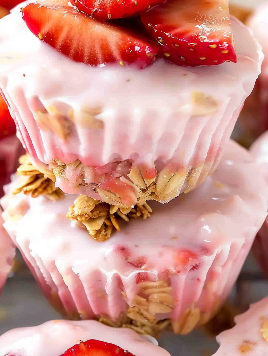 Strawberry yogurt bites frozen in muffin liners