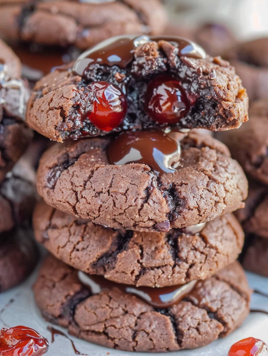 Cherry Chocolate Cookies on parchment