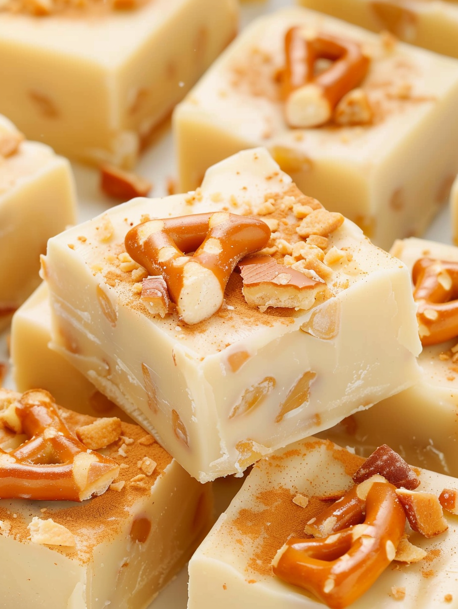 Sliced fudge with pretzel topping