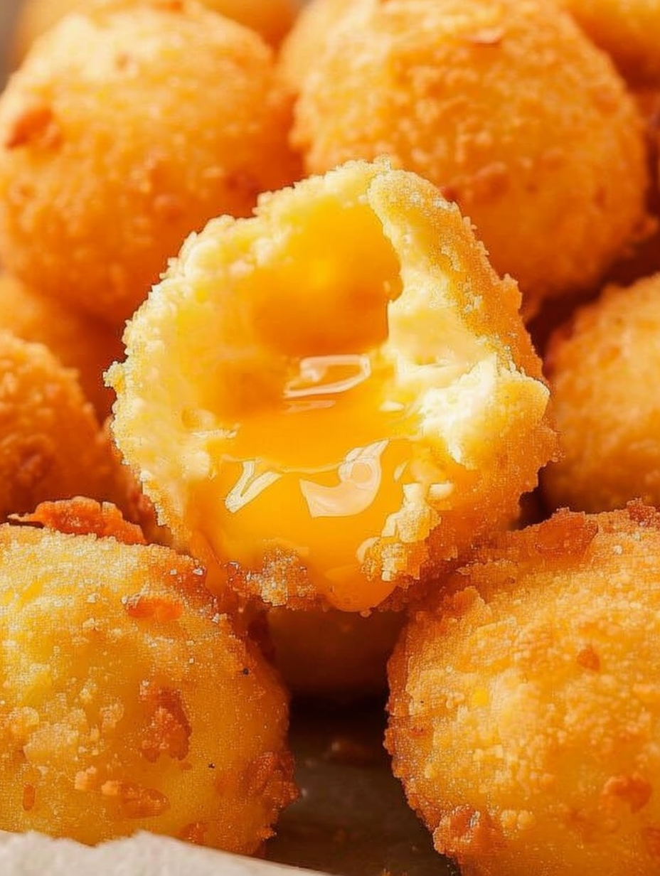 Golden fried cheese balls on a platter