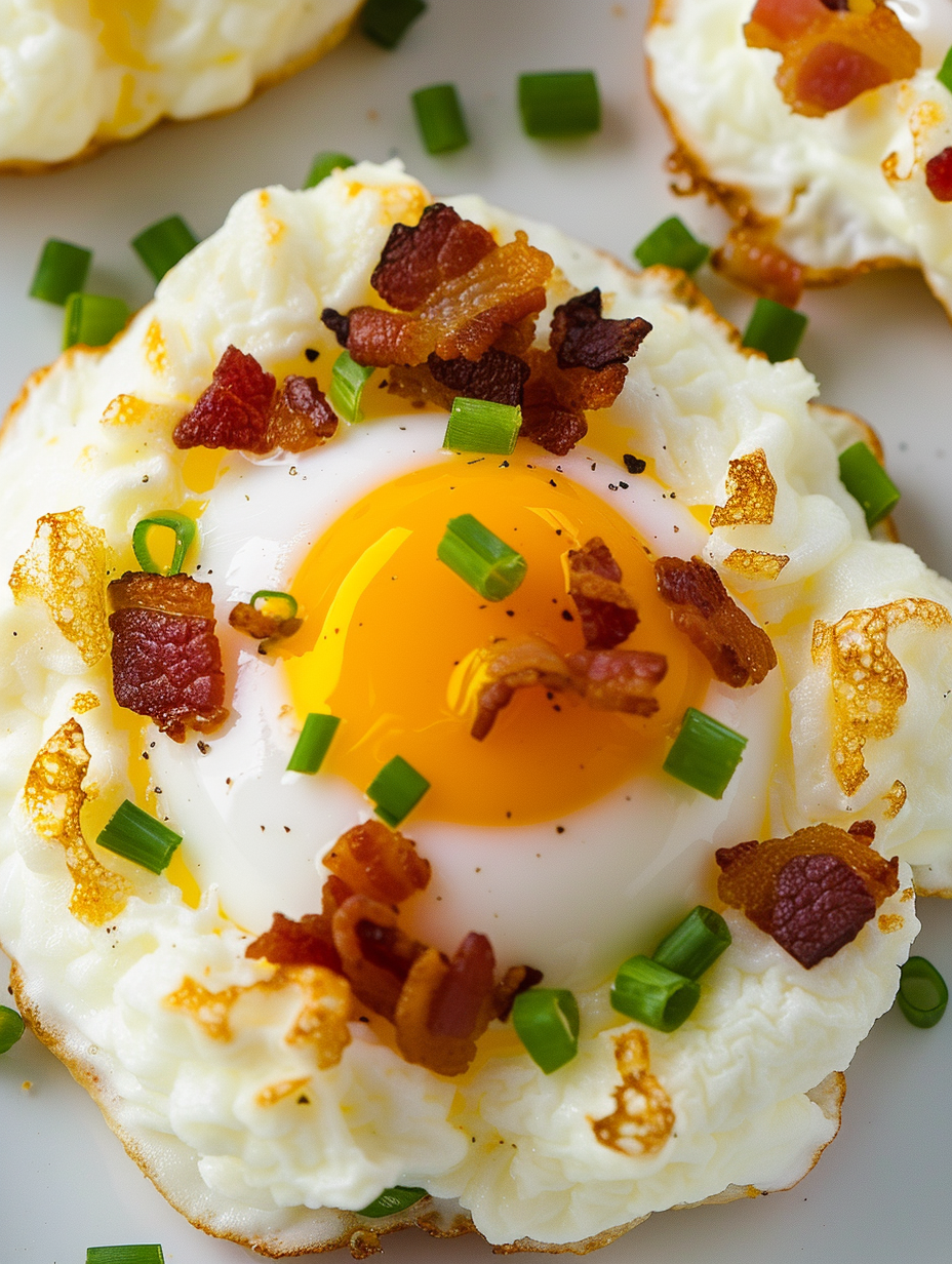 Cheesy Cloud Eggs with Crispy Bacon & Scallions