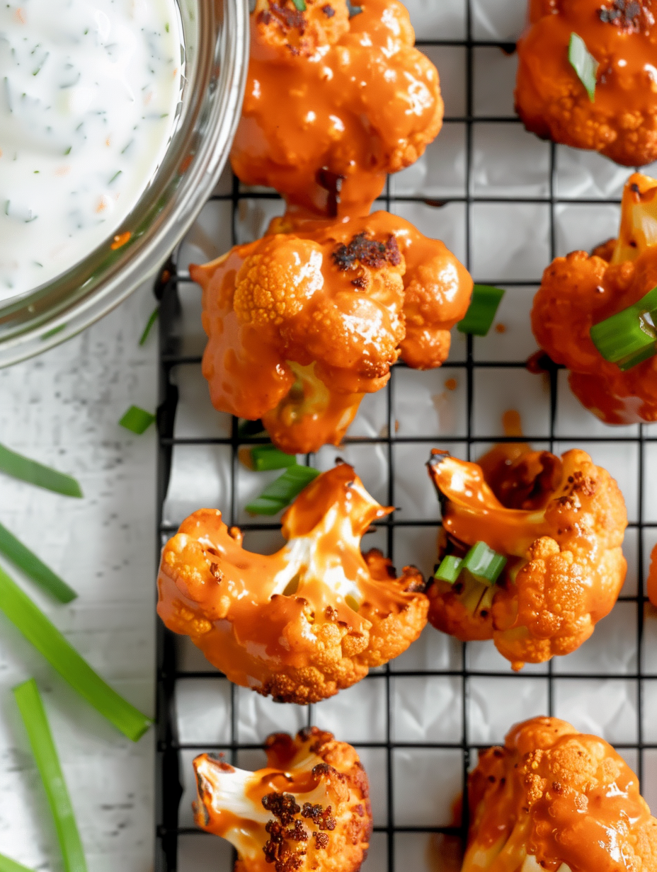 Crispy baked cauliflower wings on a tray