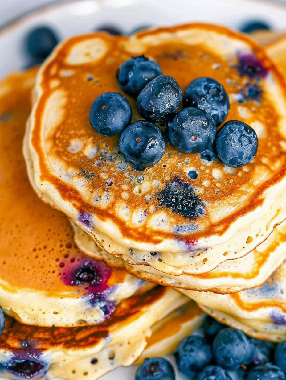 Fluffy Greek Yogurt Blueberry Pancakes