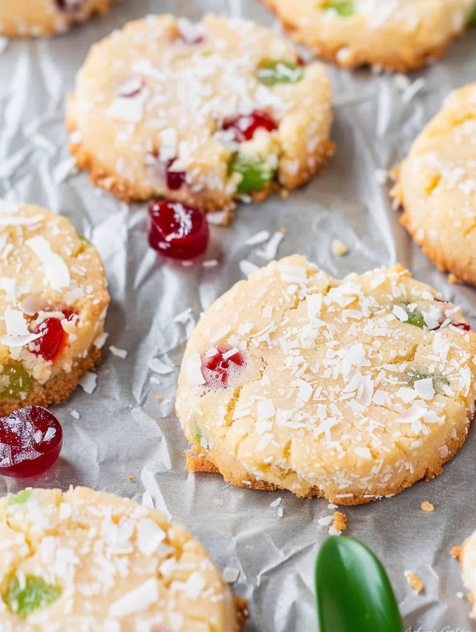 Tray of Santa's Whiskers cookies on parchment