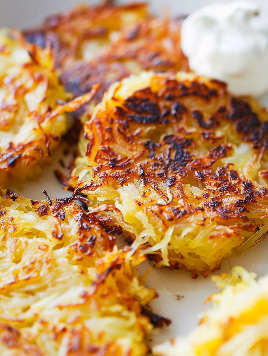 Golden spaghetti squash patties in a skillet