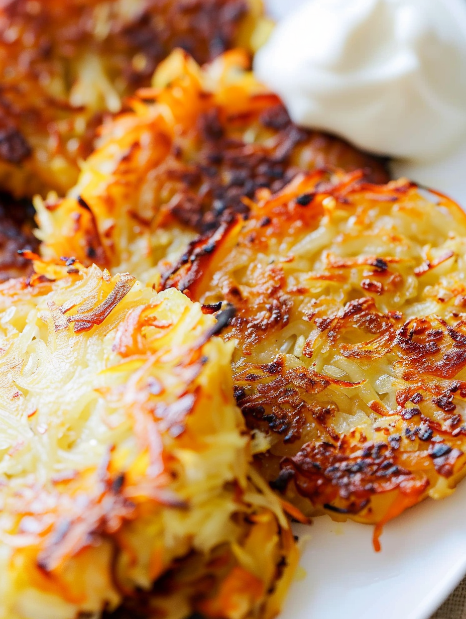 Two crispy spaghetti squash hash browns on a plate