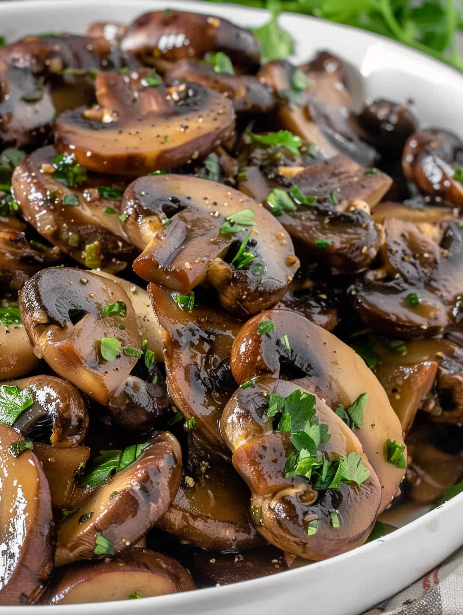 Sautéed mushrooms in skillet