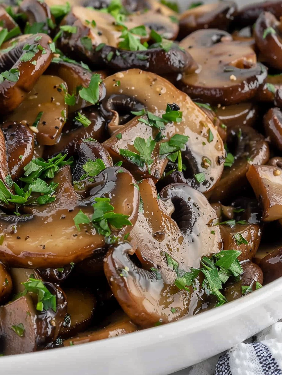 Finished mushrooms with parsley garnish