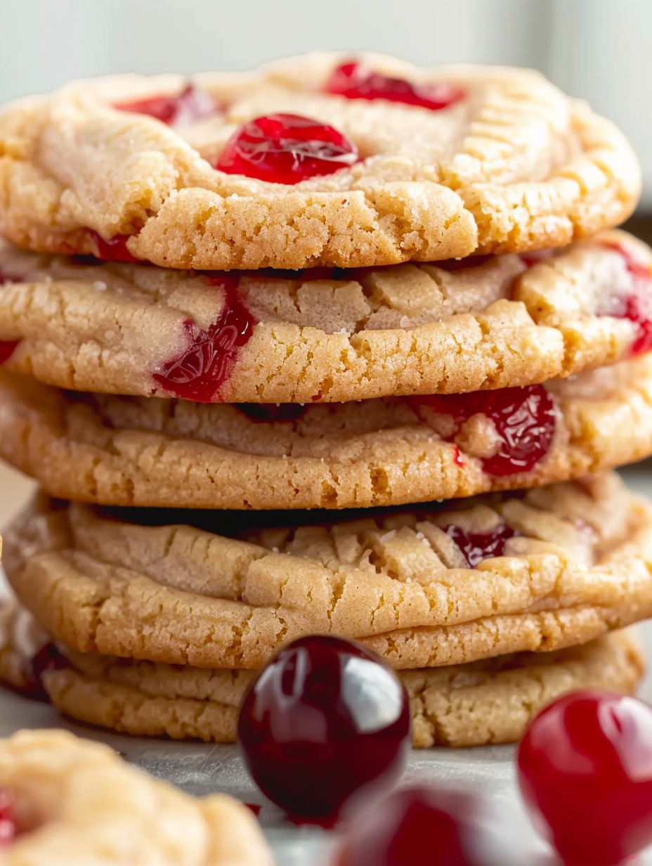 Baked cherry almond cookies on cooling rack