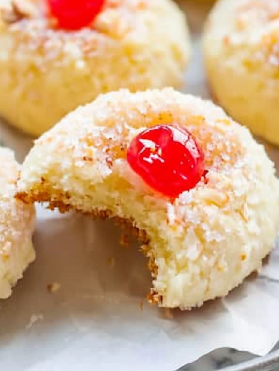Cherry cream cheese cookies on parchment