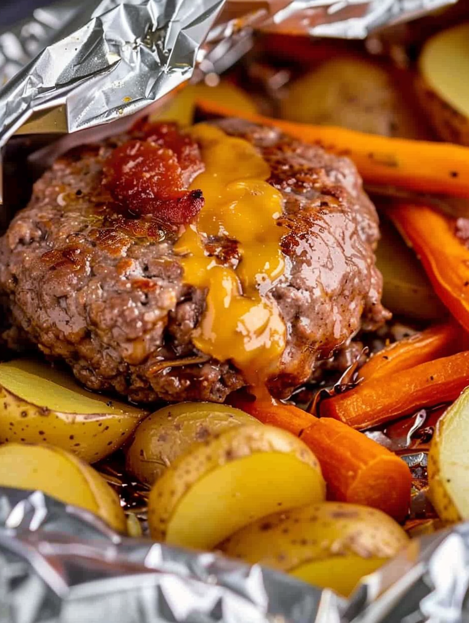 Burger Hobo Packet opened with cheese melting