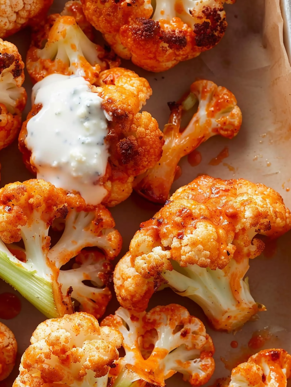 Buffalo cauliflower in air fryer basket