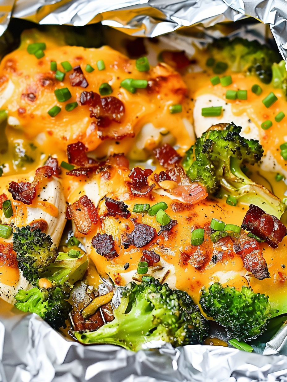 Close-up of melted cheddar and bacon on chicken