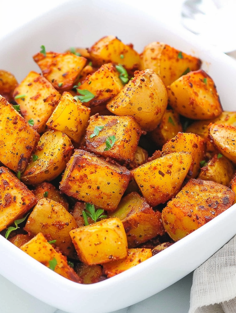 Crispy seasoned Mexican potatoes served in a bowl with lime