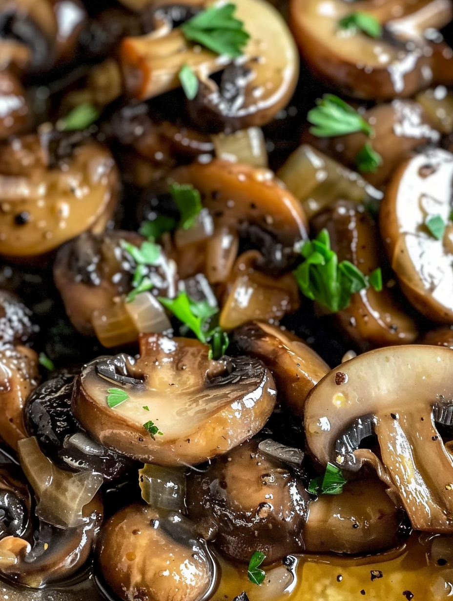 Pan of sizzling mushrooms