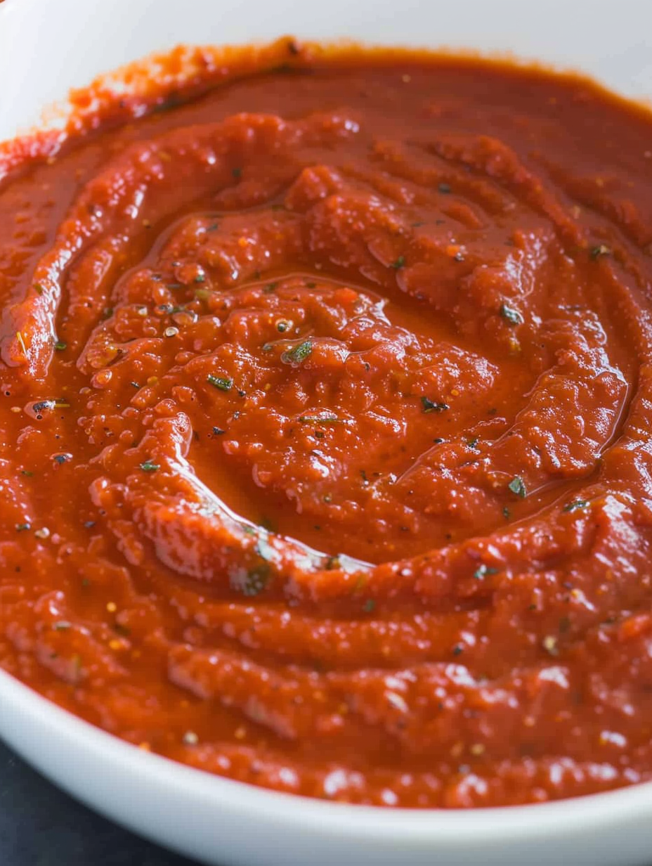 Jar of cooled pizza sauce ready for freezing