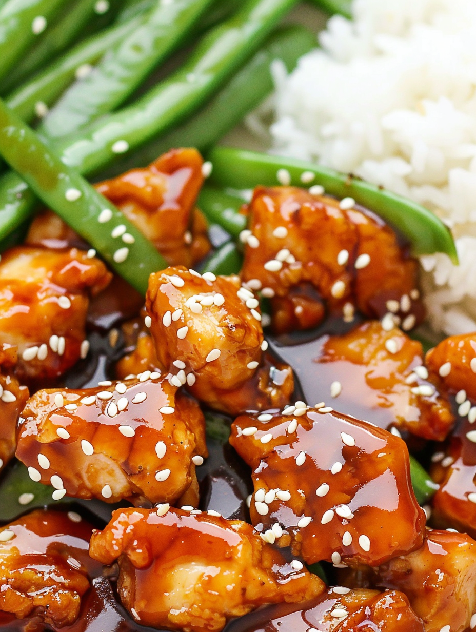 Close up of sesame chicken on a plate