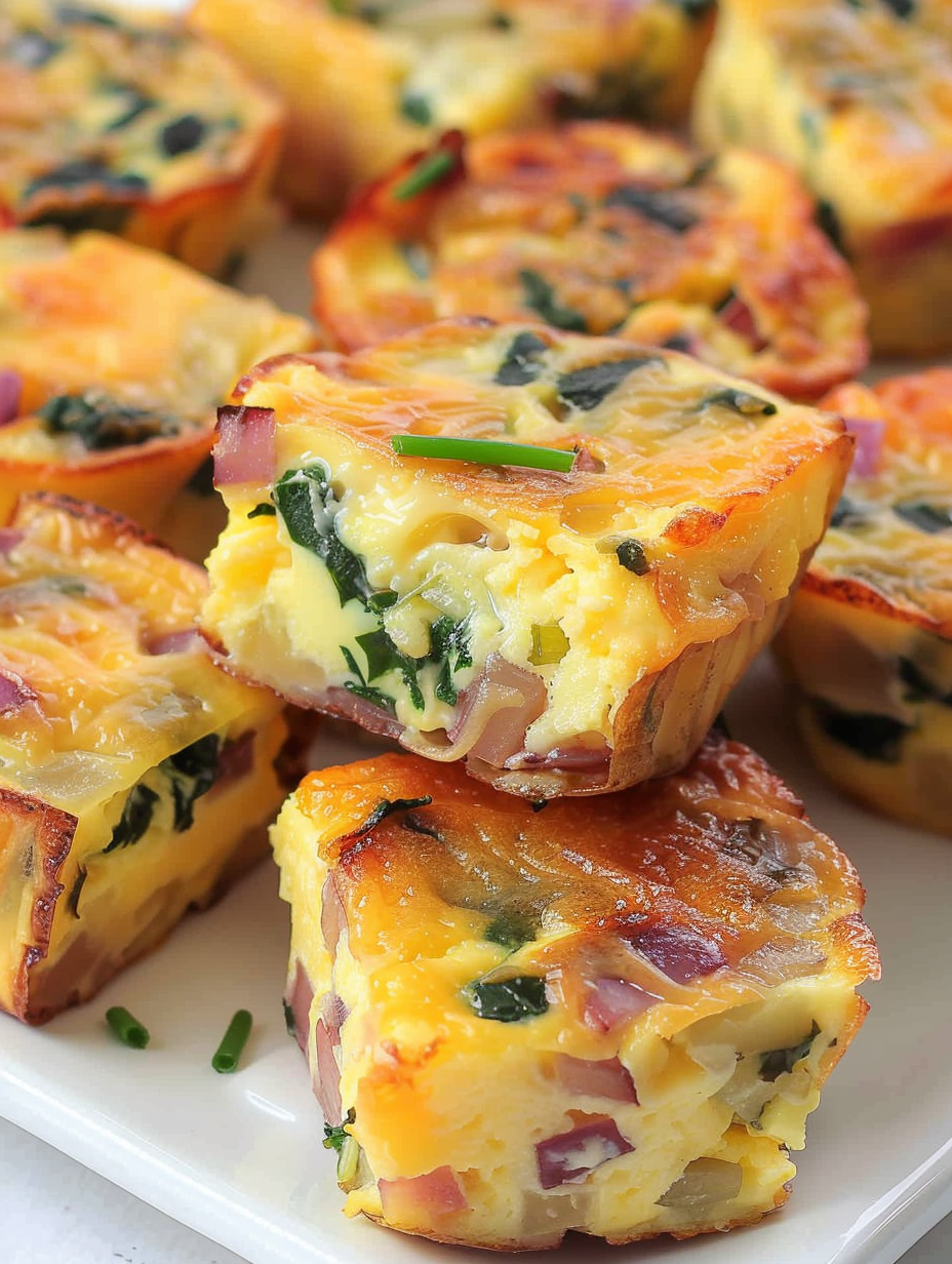 Close up of a single potato and cheddar bake topped with chives