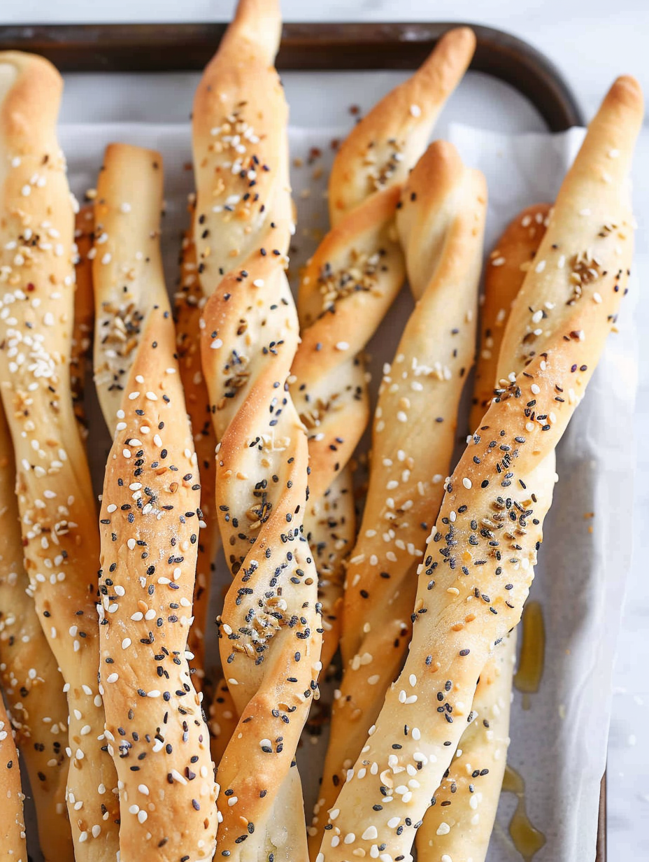 Breadsticks on a baking sheet