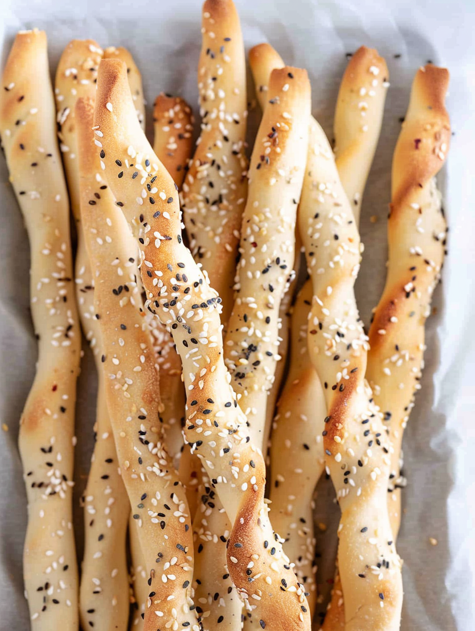 A jar of finished breadsticks standing in a bowl