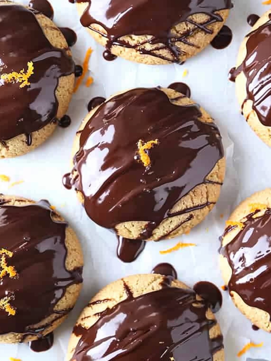 Chocolate orange cookies cooling on a rack