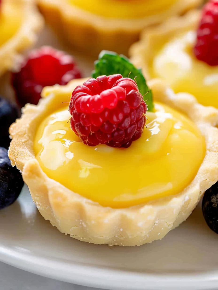Finished lemon tarts with fresh berries