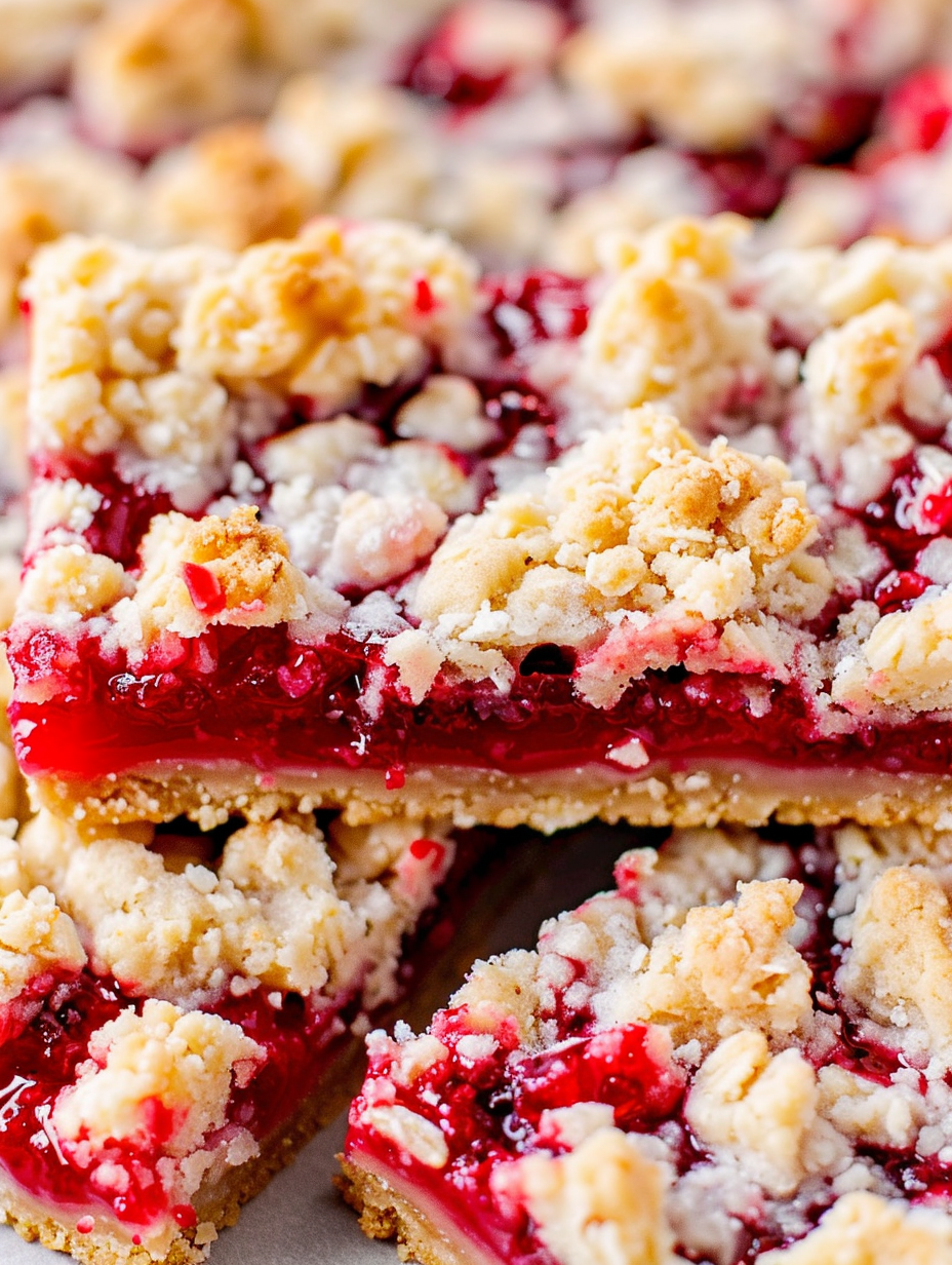 Cherry Crumble Bars on a pan