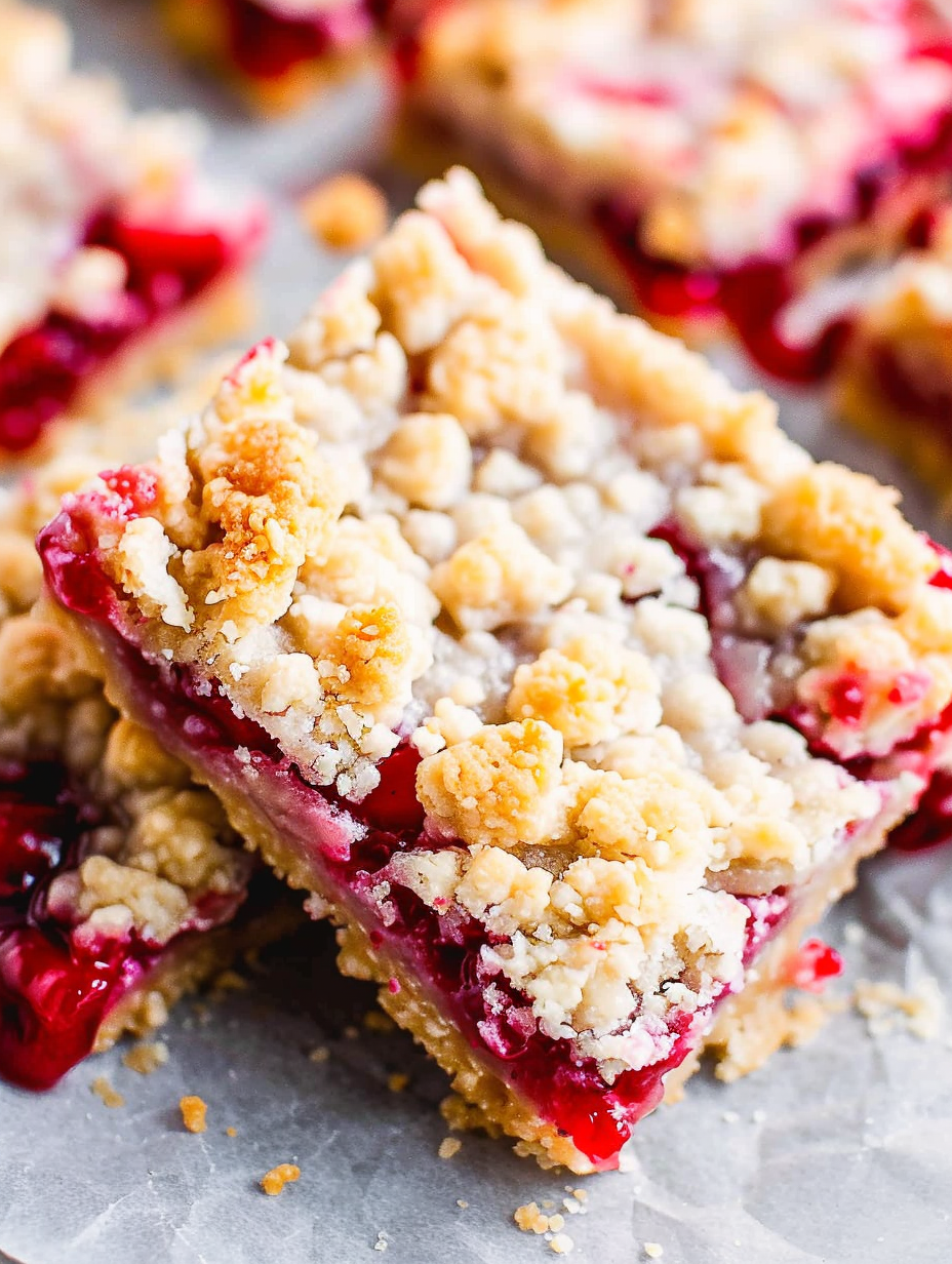 Sliced cherry crumble bars