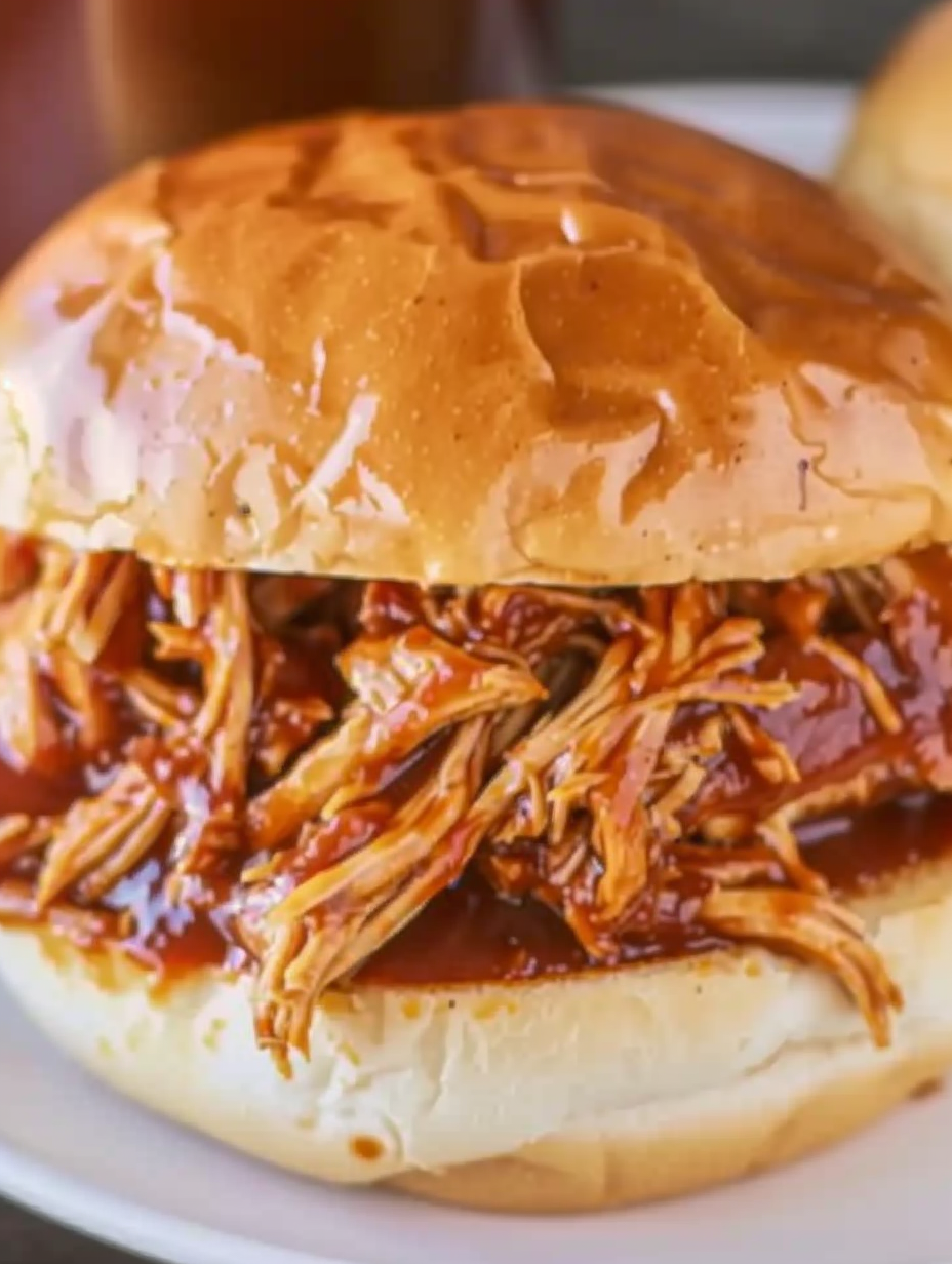 Pulled chicken in a slow cooker with sauce