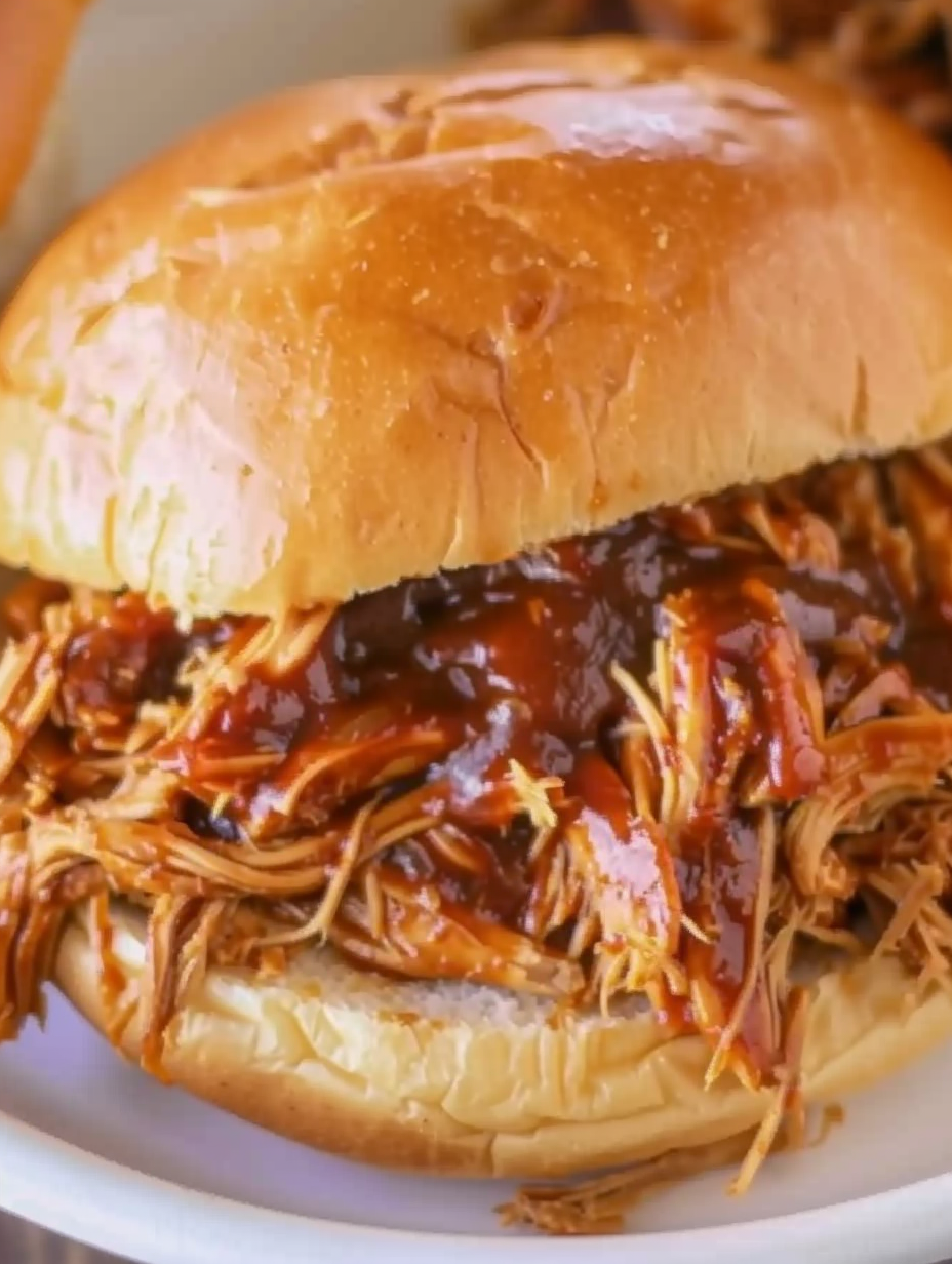 Toasted buns with pulled chicken