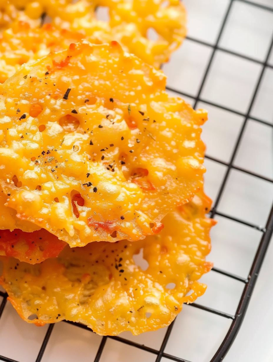 Cheese crisps on a cutting board