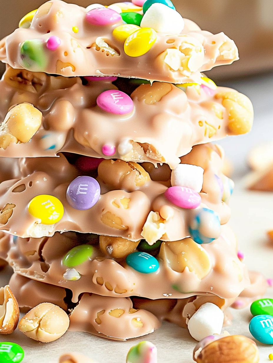 Finished pastel M&M clusters on parchment