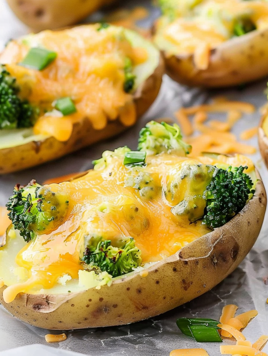 Finished potato skins garnished with green onion