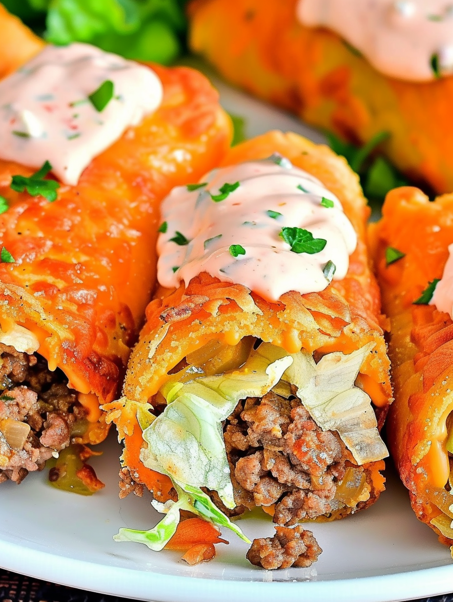 Platter of keto Big Mac roll-ups