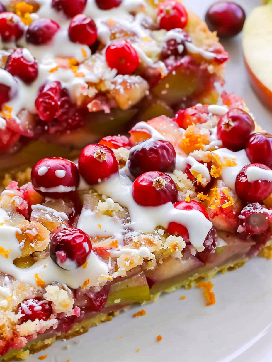 Fresh cranberry and apple cake slice