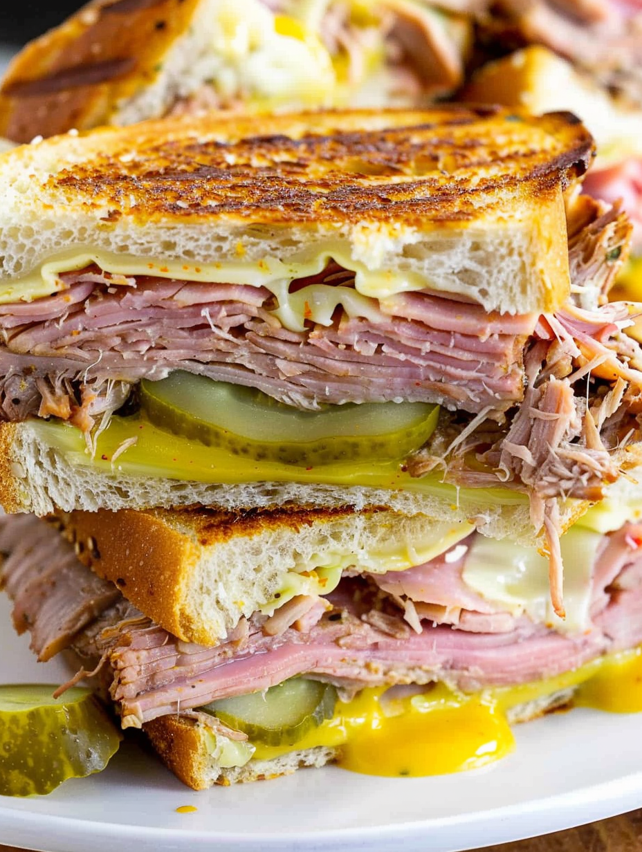 Pressed Cuban sandwich close up
