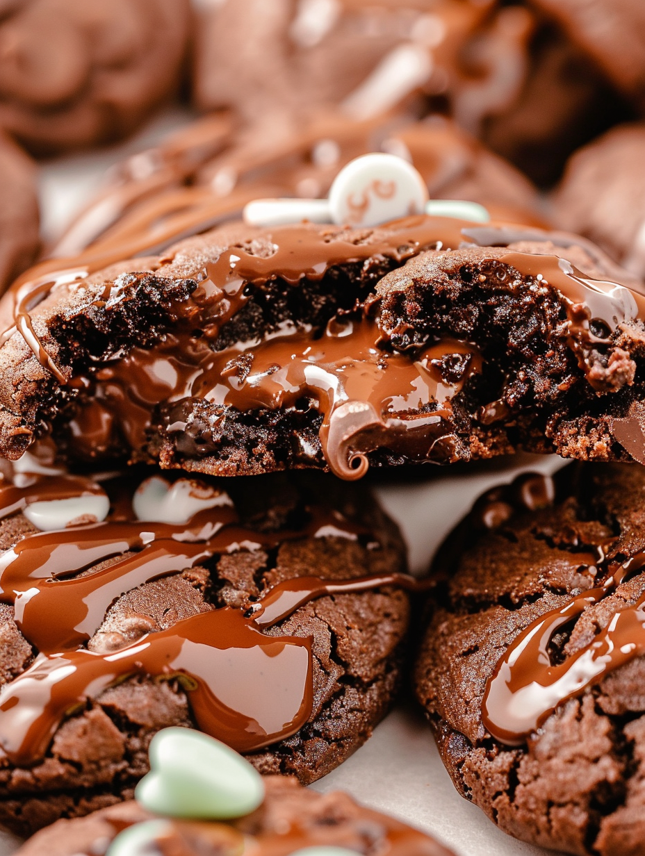 Chocolate Junior Mint cookie with candies on top