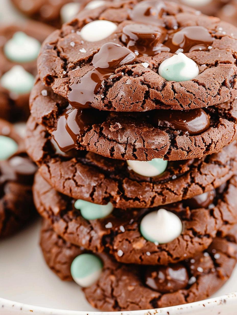 Plate of freshly baked Double Chocolate Junior Mint Cookies